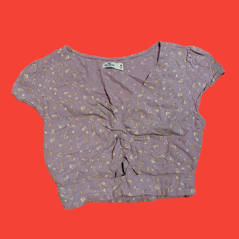 purple flower blouse crop top